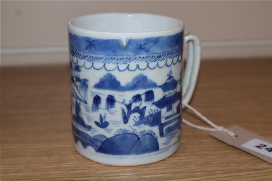 A Nanking blue and white tureen, a Chinese blue and white inverted pyriform vase and cover, Kangxi mark (a.f) and a blue and white mug